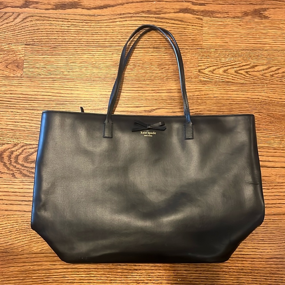 Kate Spade Large Leather Black Zip Closure Bag With Bow Detail